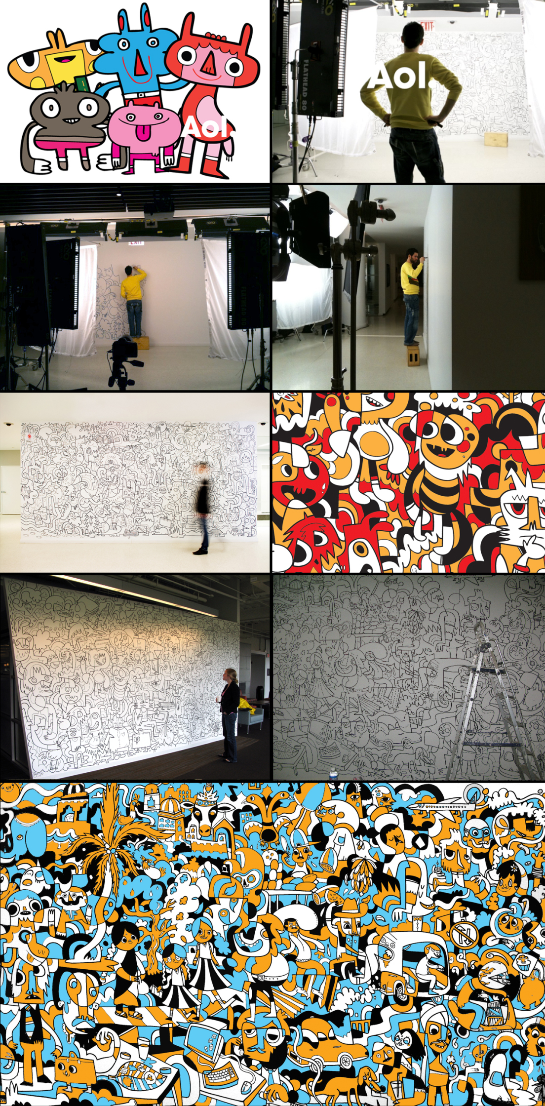 Jon Burgerman / Aol. Murals In New York, Washington + Bangalore