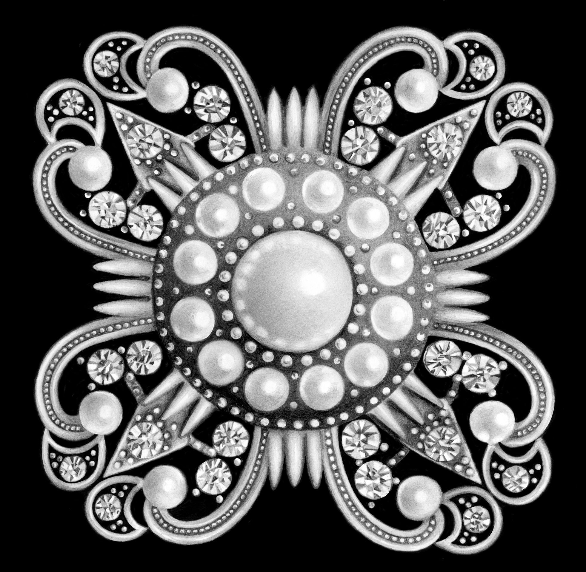 Brooch With Diamonds And Pearls