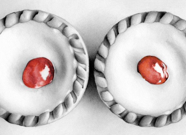 Two Bakewell Tarts With Red Cherries