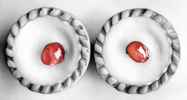 Two Bakewell Tarts With Red Cherries