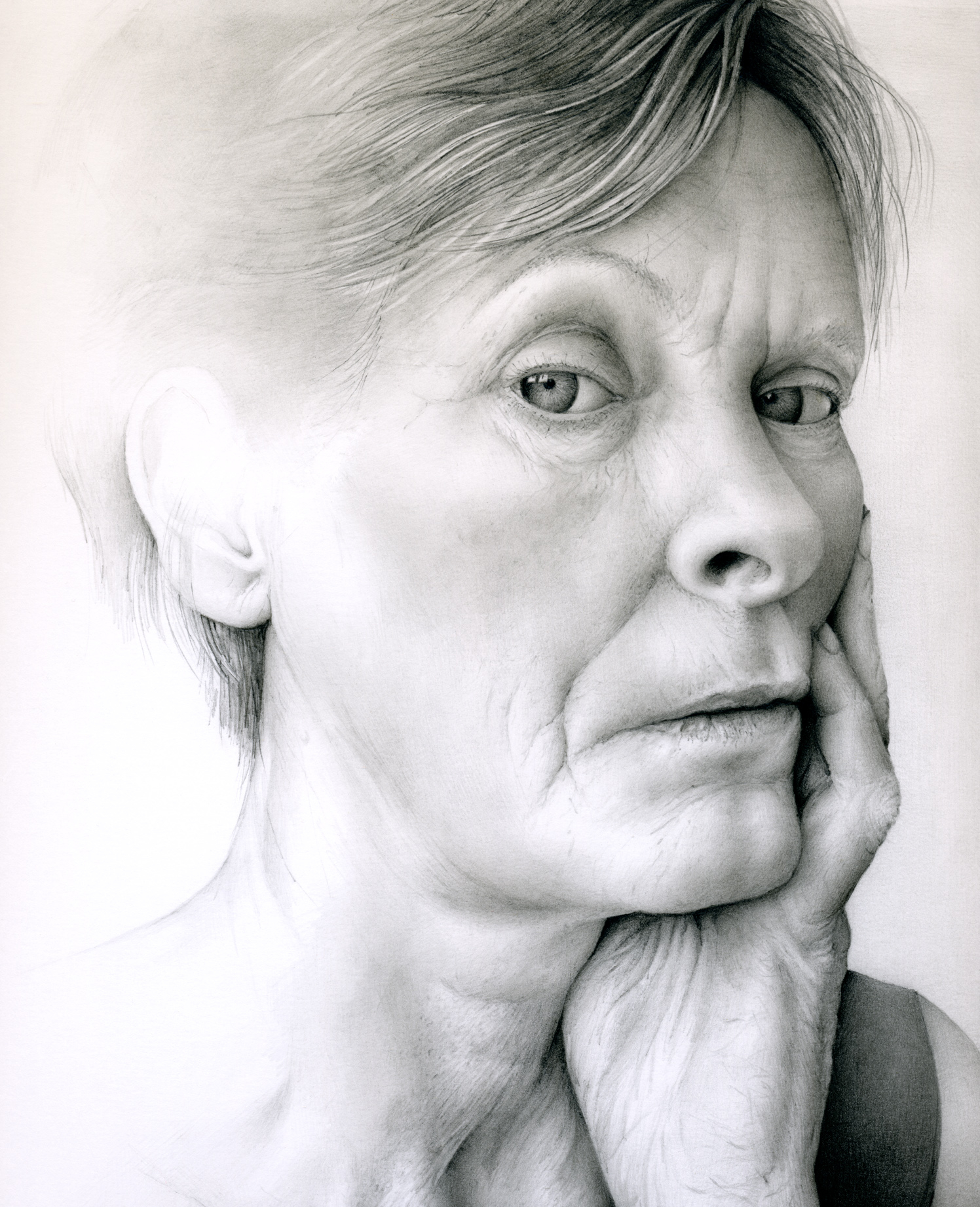 Woman Gazing Out Portrait Face Partial Drawing