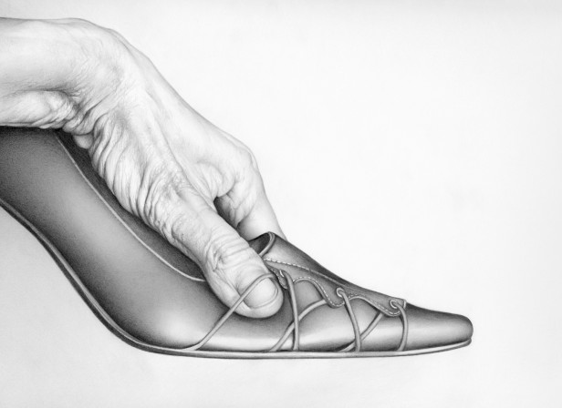 Male Hand Grasping Womans Stiletto Shoe