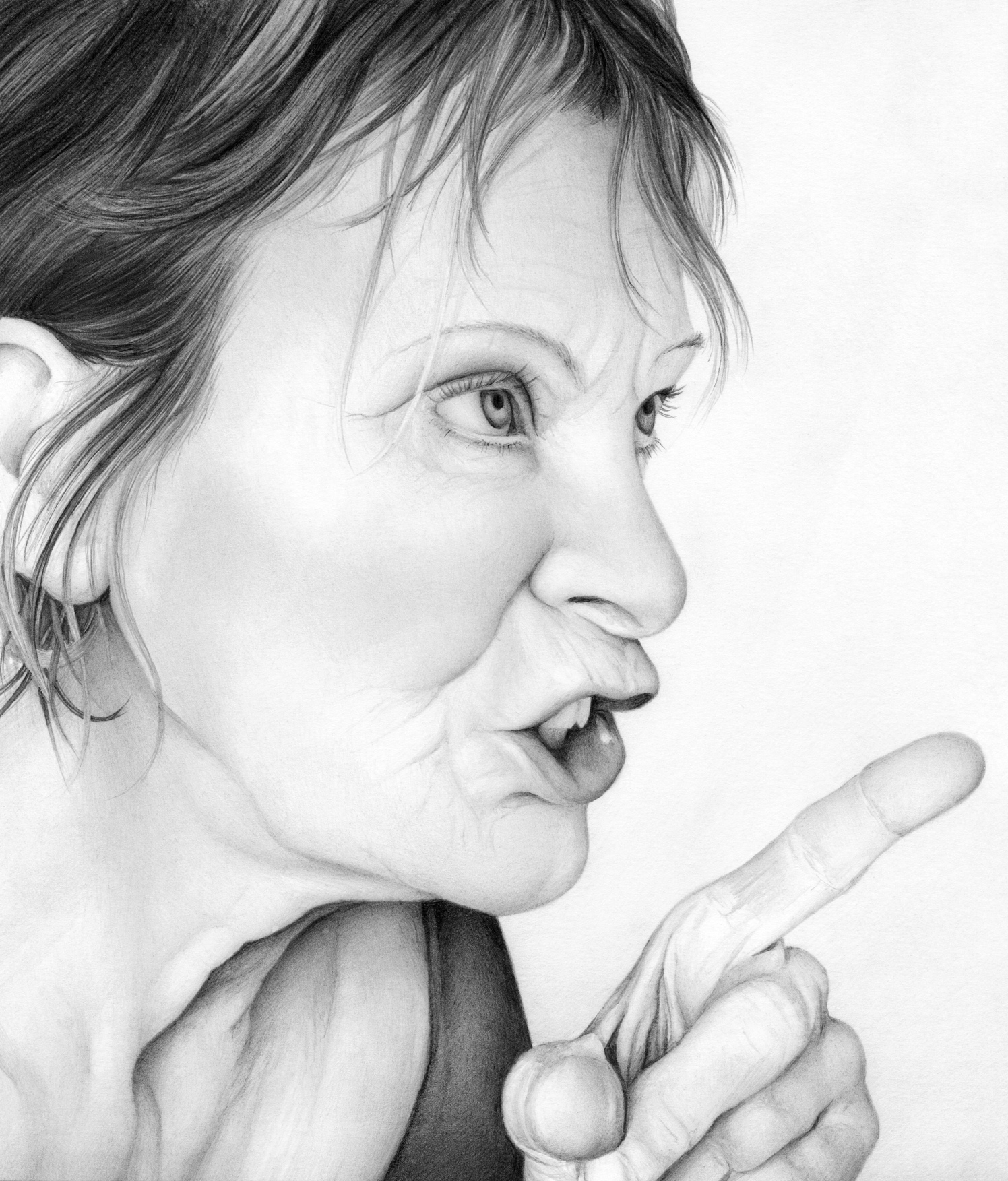 Woman's Face With Pointing Finger