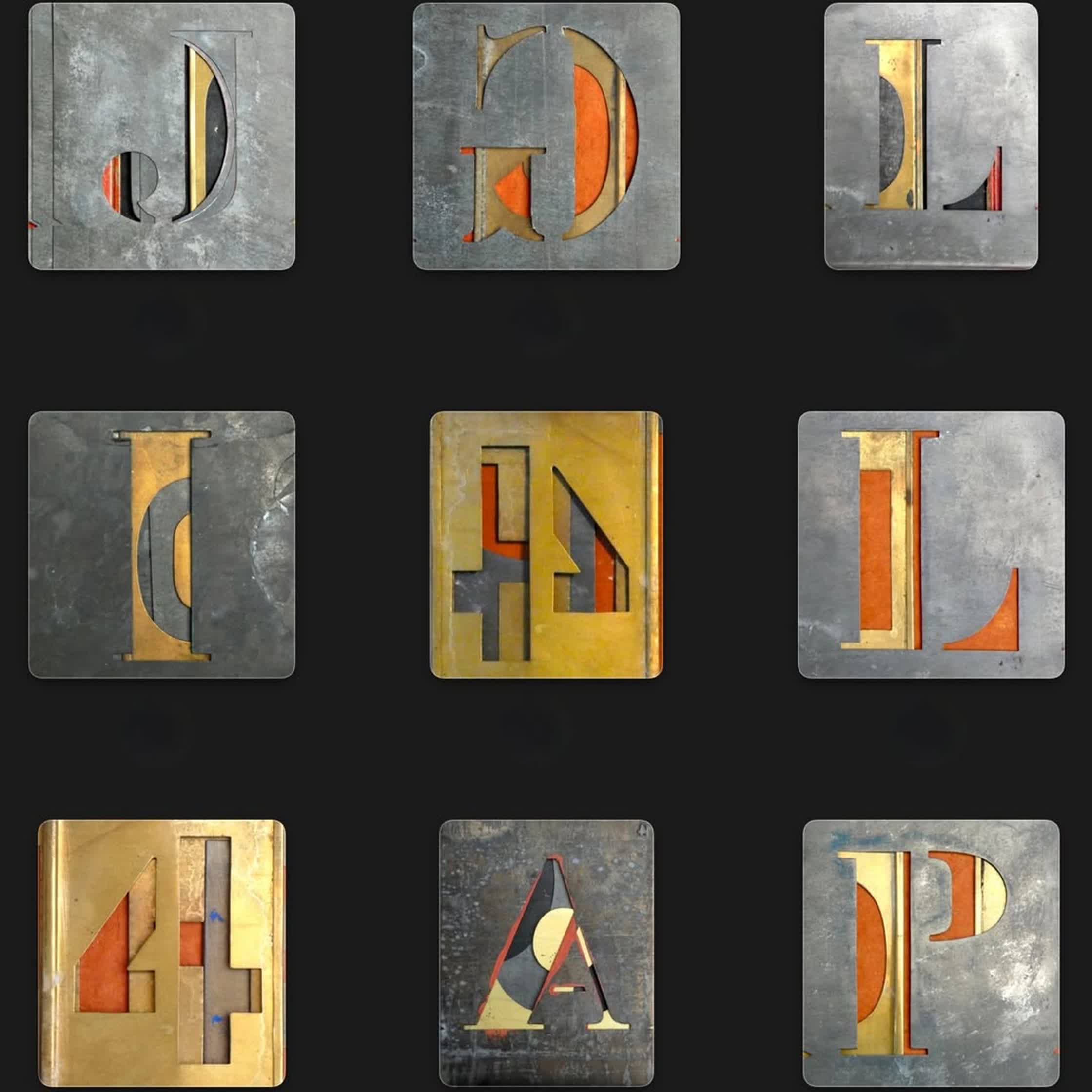 Work in progress - alphabet with brass and zinc stencils.jpg
