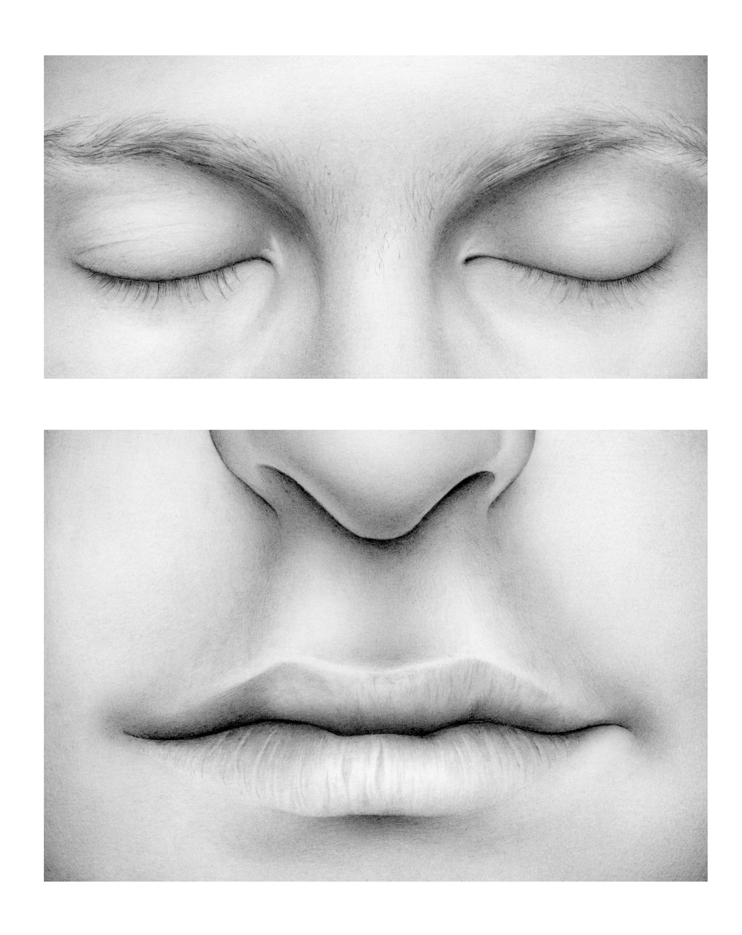 Youth Split Portrait Nose And Eyes Closed