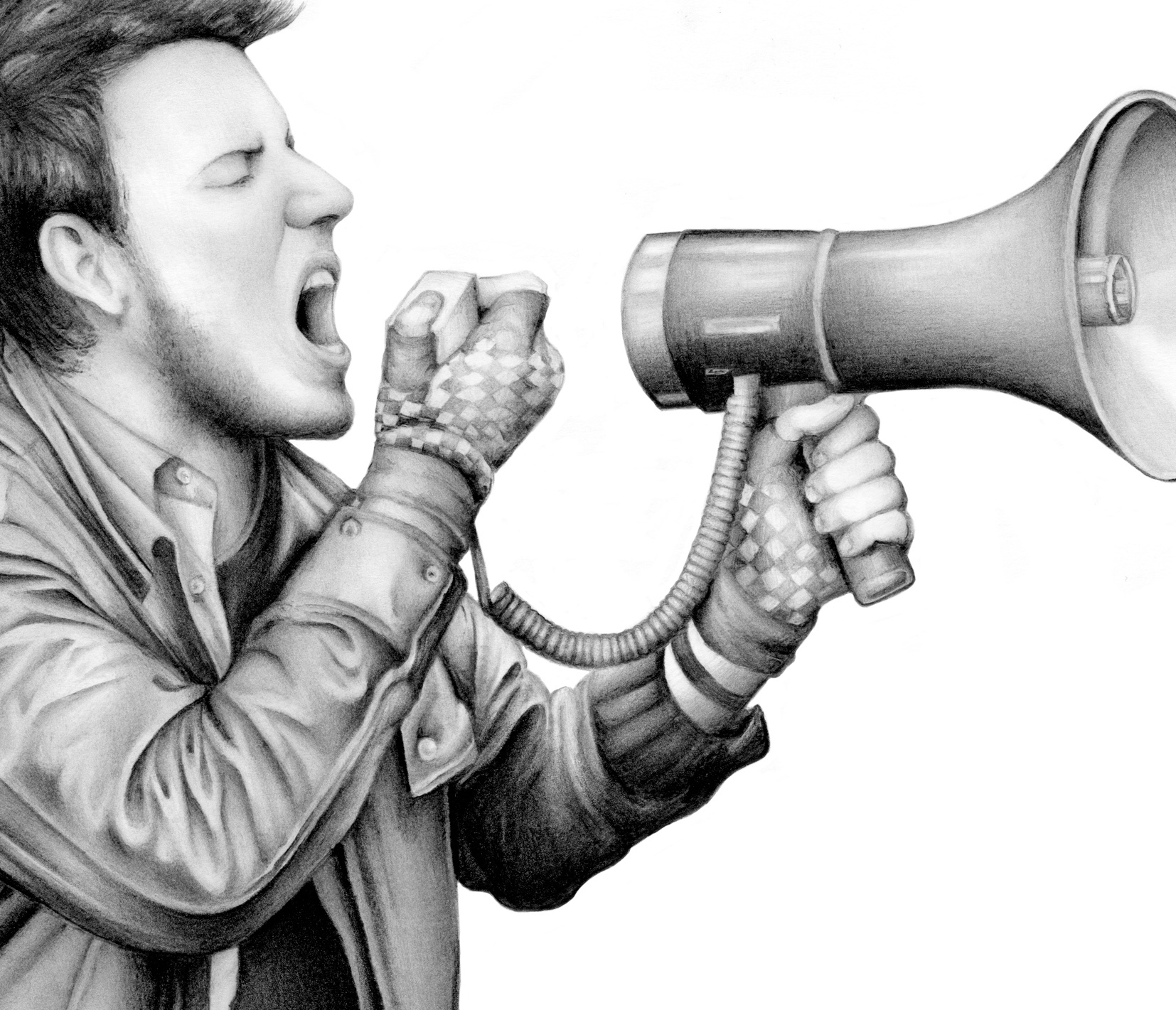 Young Man Shouting With Megaphone